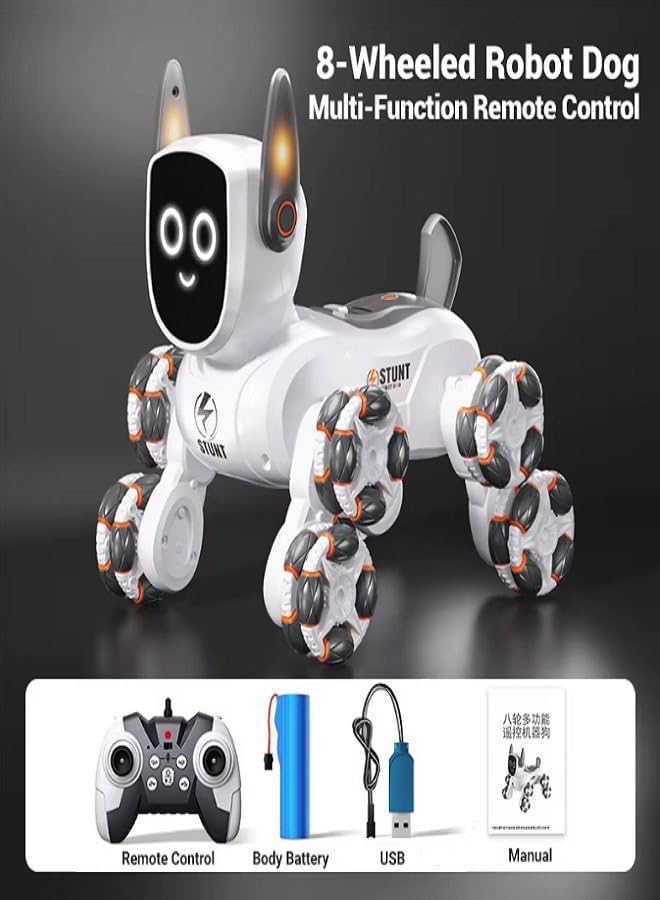 PlumoToys 8-Wheel RC Robot Dog Car – Cartoon Style Remote Control Off-Road Vehicle Toy for Kids – All-Terrain, Durable Plastic Build, Fun Gift for Boys & Girls