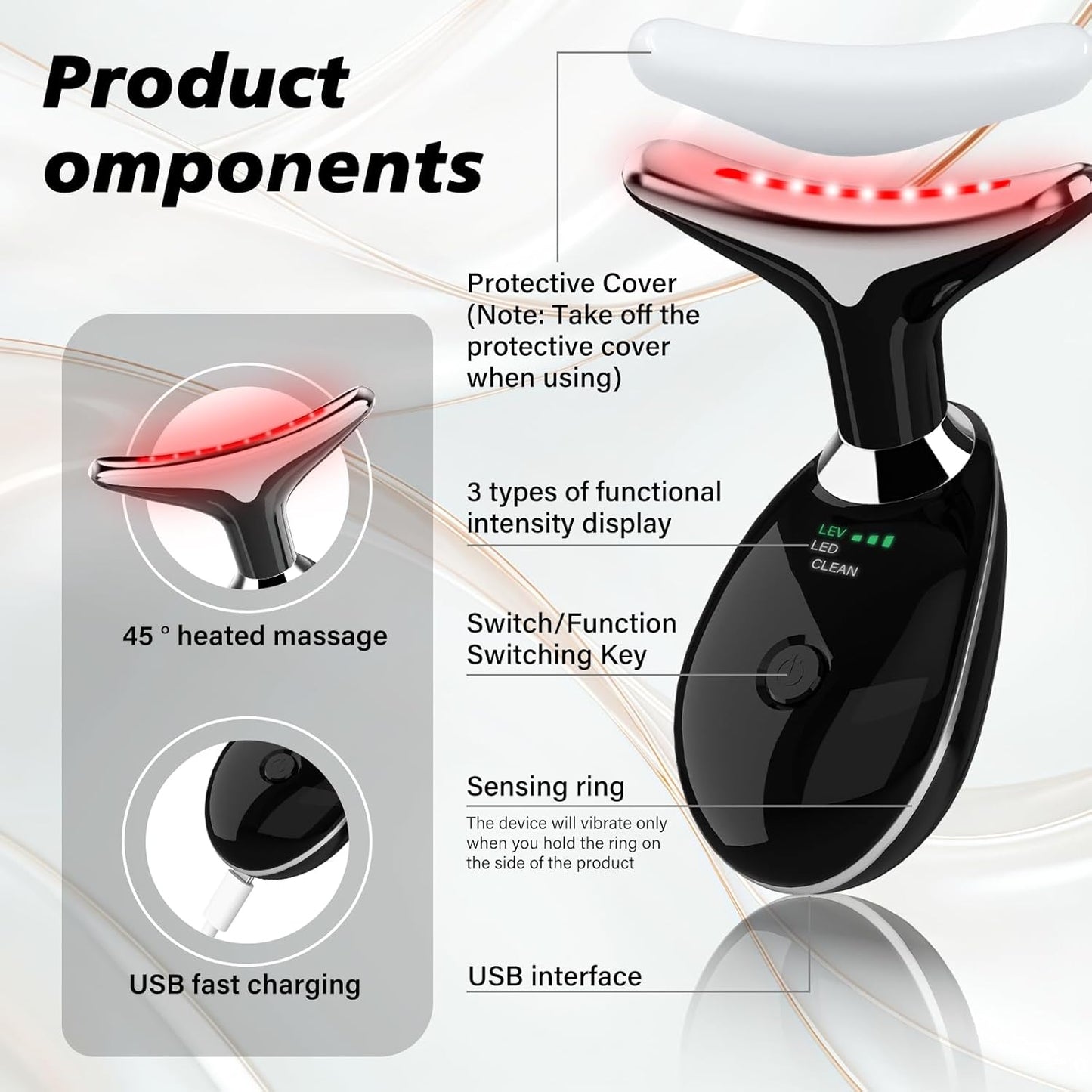 Neck & Face Massager with 7 Colors-Multi-Functional Skincare Tool,Home Beauty Device for Wrinkles&Relaxation