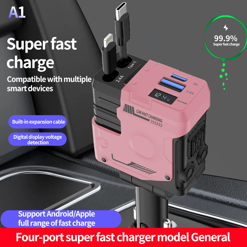 Car Charger Fast Charging And Retractable 4 in 1 Cigarette Lighter