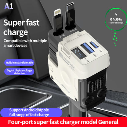 Car Charger Fast Charging And Retractable 4 in 1 Cigarette Lighter
