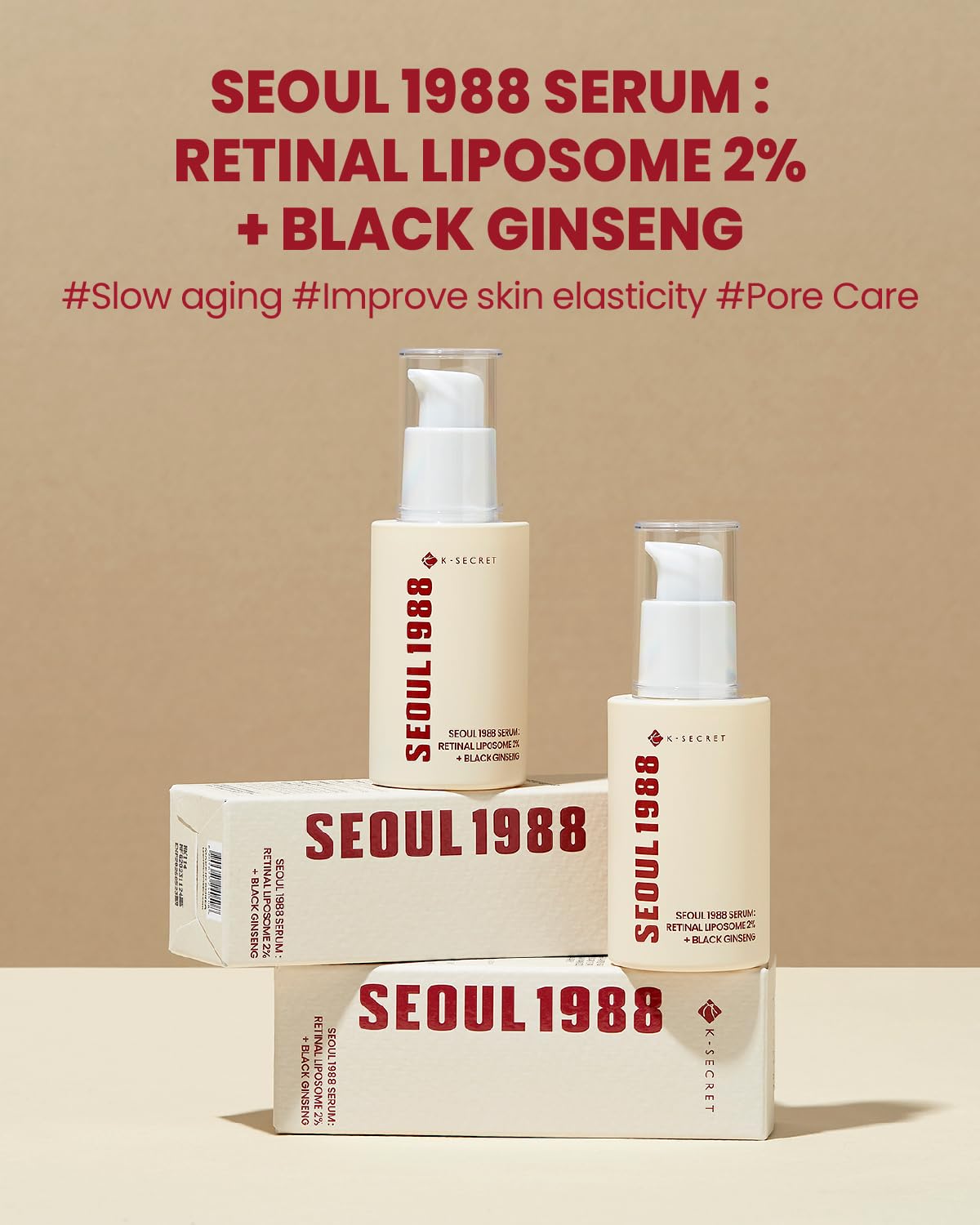K-SECRET SEOUL 1988 Retinal Serum – Formulated with Advanced Retinal Liposome 2% and 58% Black Ginseng Extract | Fine Lines and Skin Texture Care Serum | Korean Skincare, 30ml / 1.01 fl oz