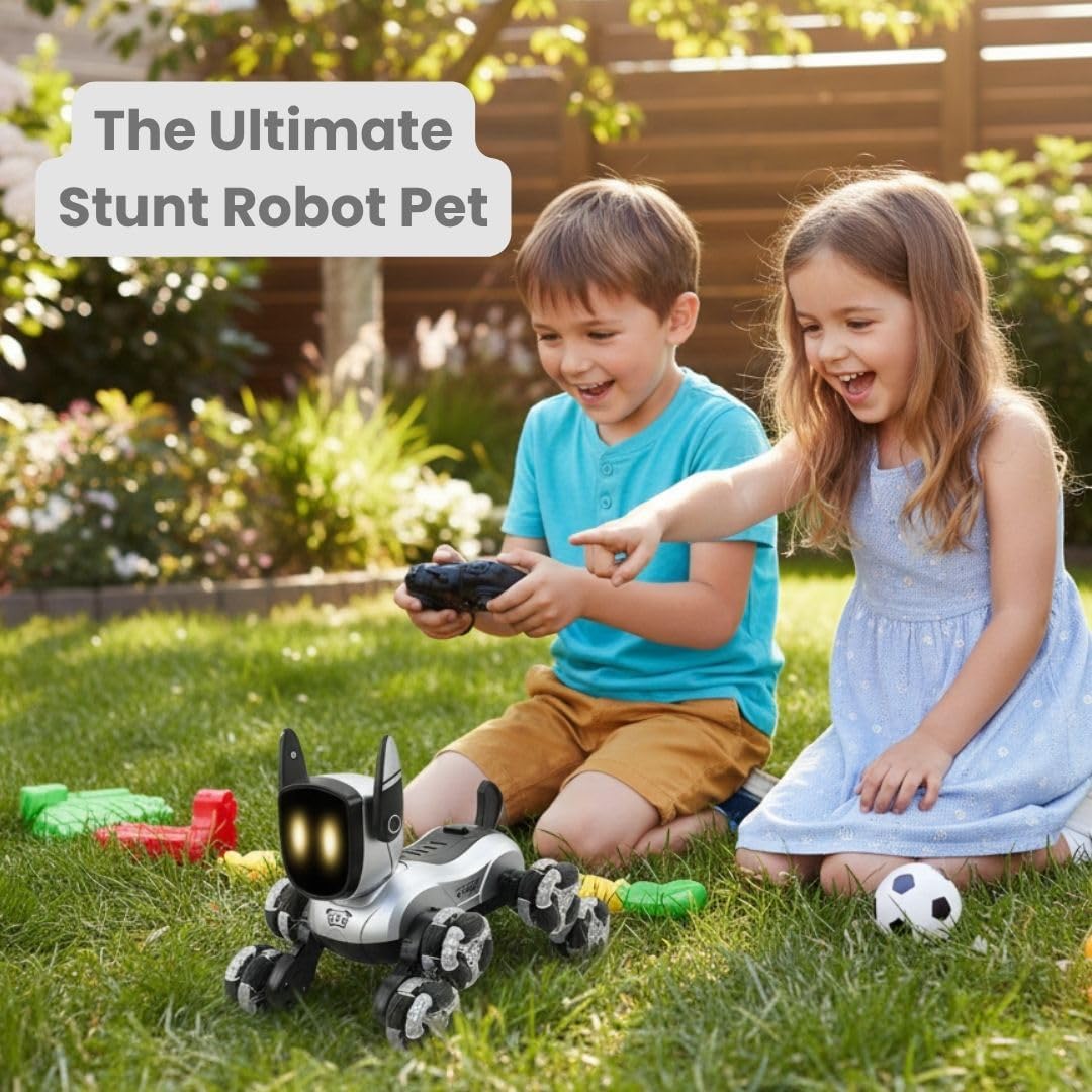 PlumoToys 8-Wheel RC Robot Dog Car – Cartoon Style Remote Control Off-Road Vehicle Toy for Kids – All-Terrain, Durable Plastic Build, Fun Gift for Boys & Girls