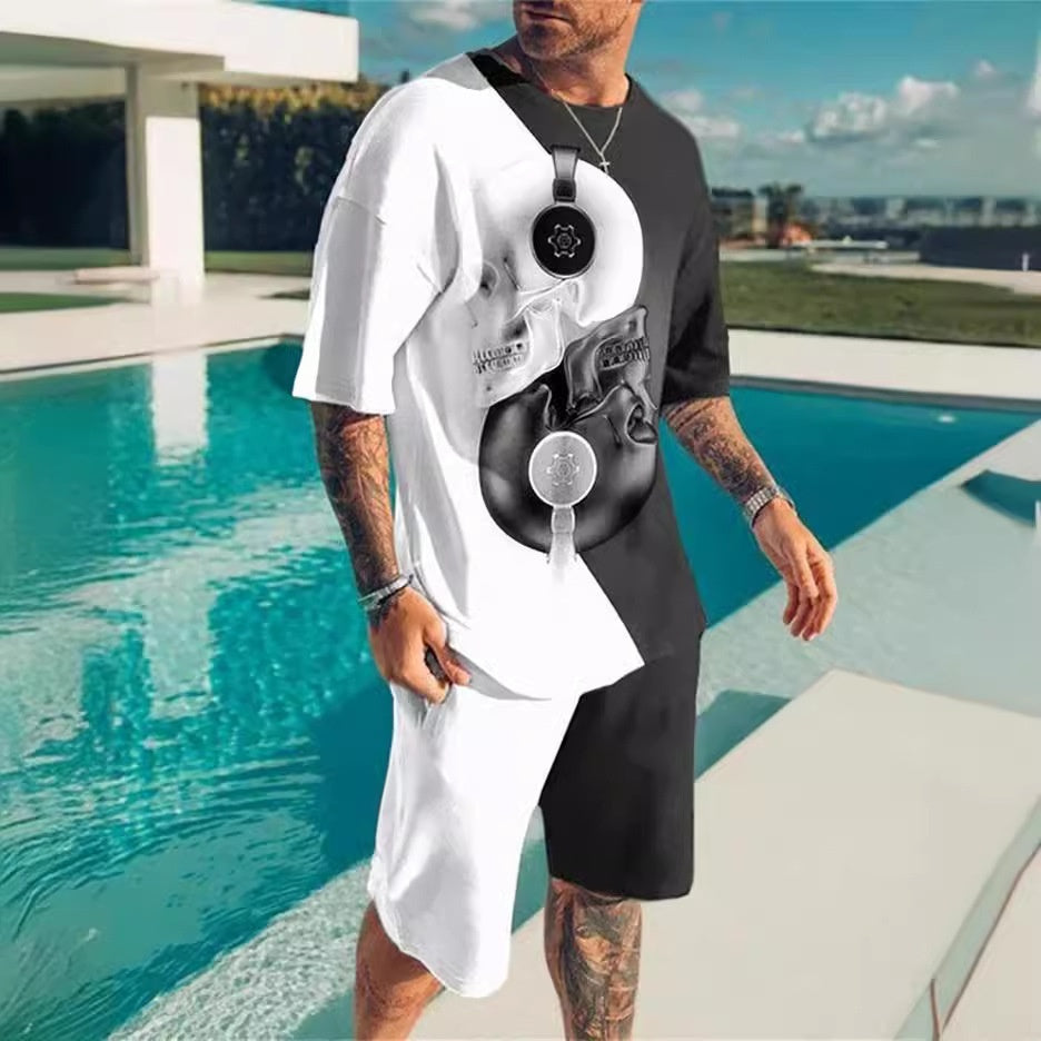 Simple Men's 3DT Shirt Short Sleeve Plus Shorts Oversized
